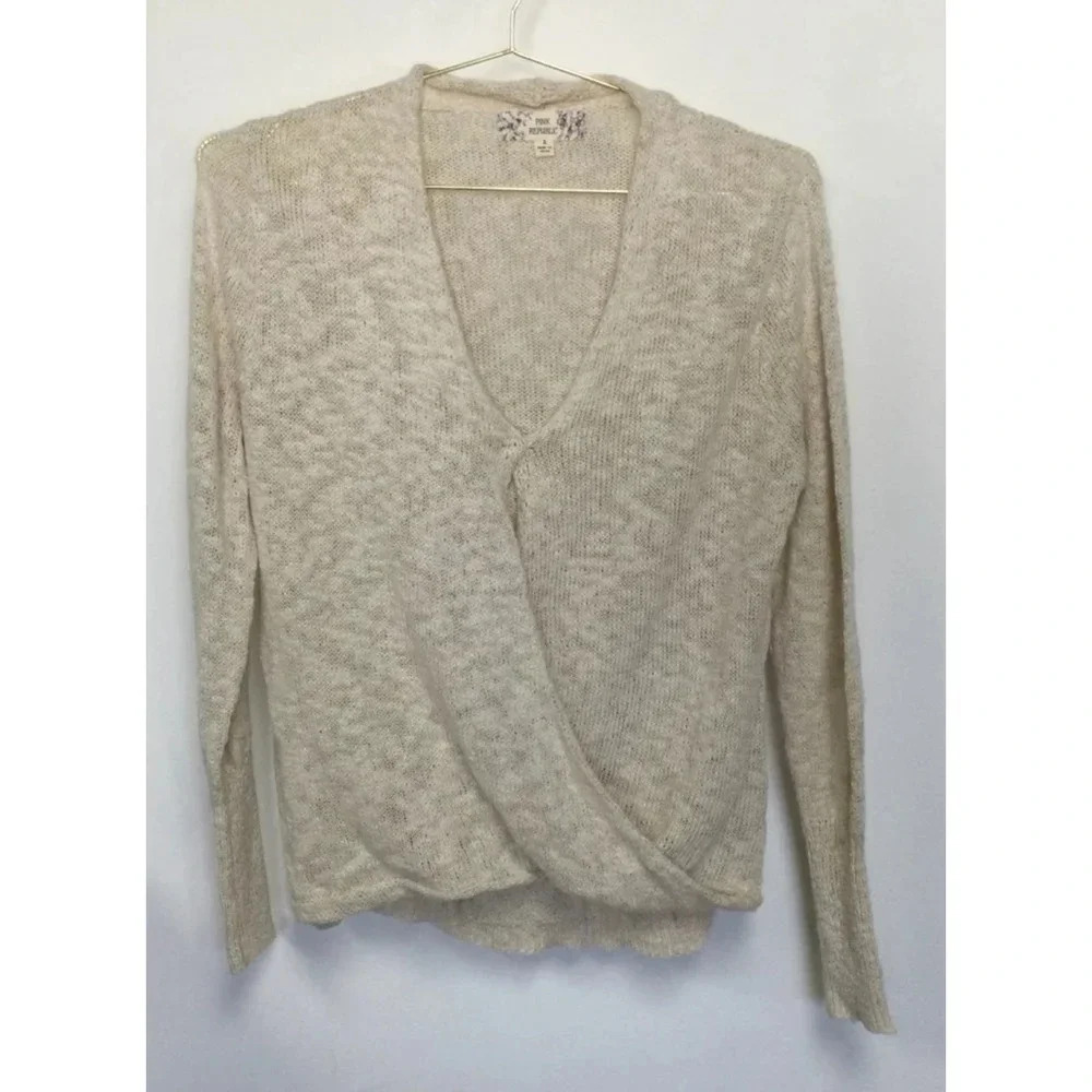 Women's Pink Republic long sleeve faux wrap Sweater L Beige
